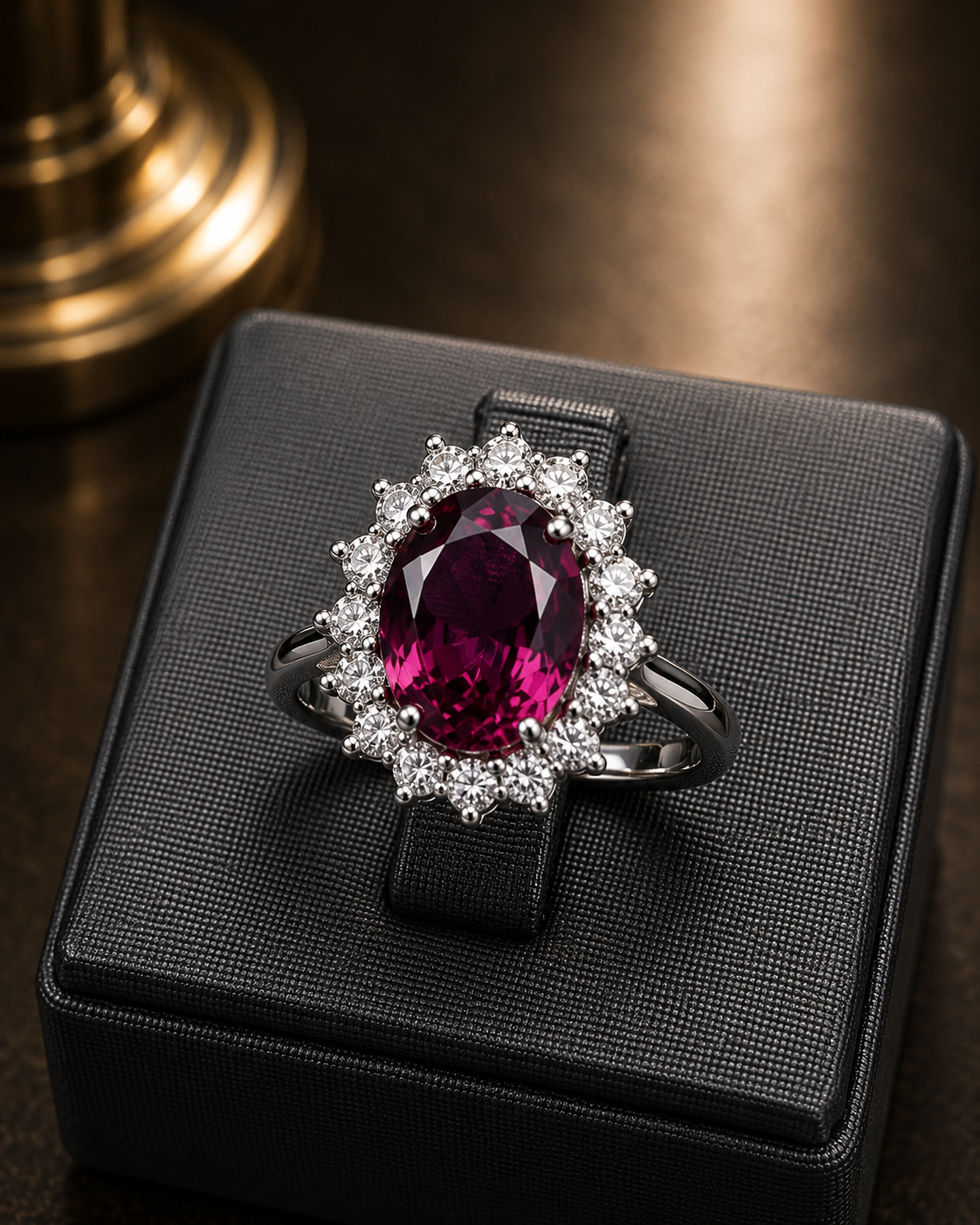 Rose Tourmaline 4 CT, Lab Diamond .53 CT, White Gold 14 KT - Cassuto & Veronese