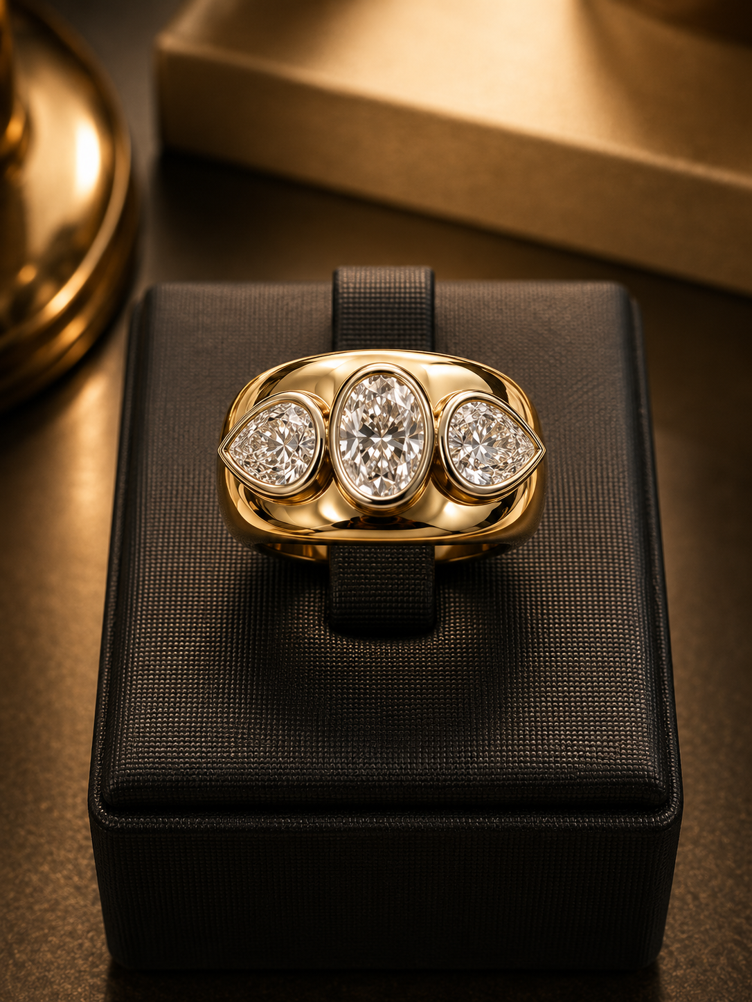 Three Natural Diamonds, 2.80 CT, Set in 18 KT Yellow Gold - Cassuto & Veronese