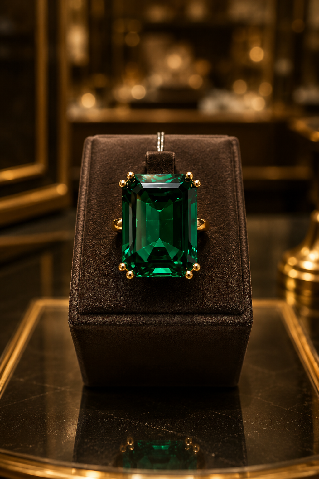 Lab Emerald, Special Cut, 20 CT, Set in Yellow 14 KT Gold - Cassuto & Veronese