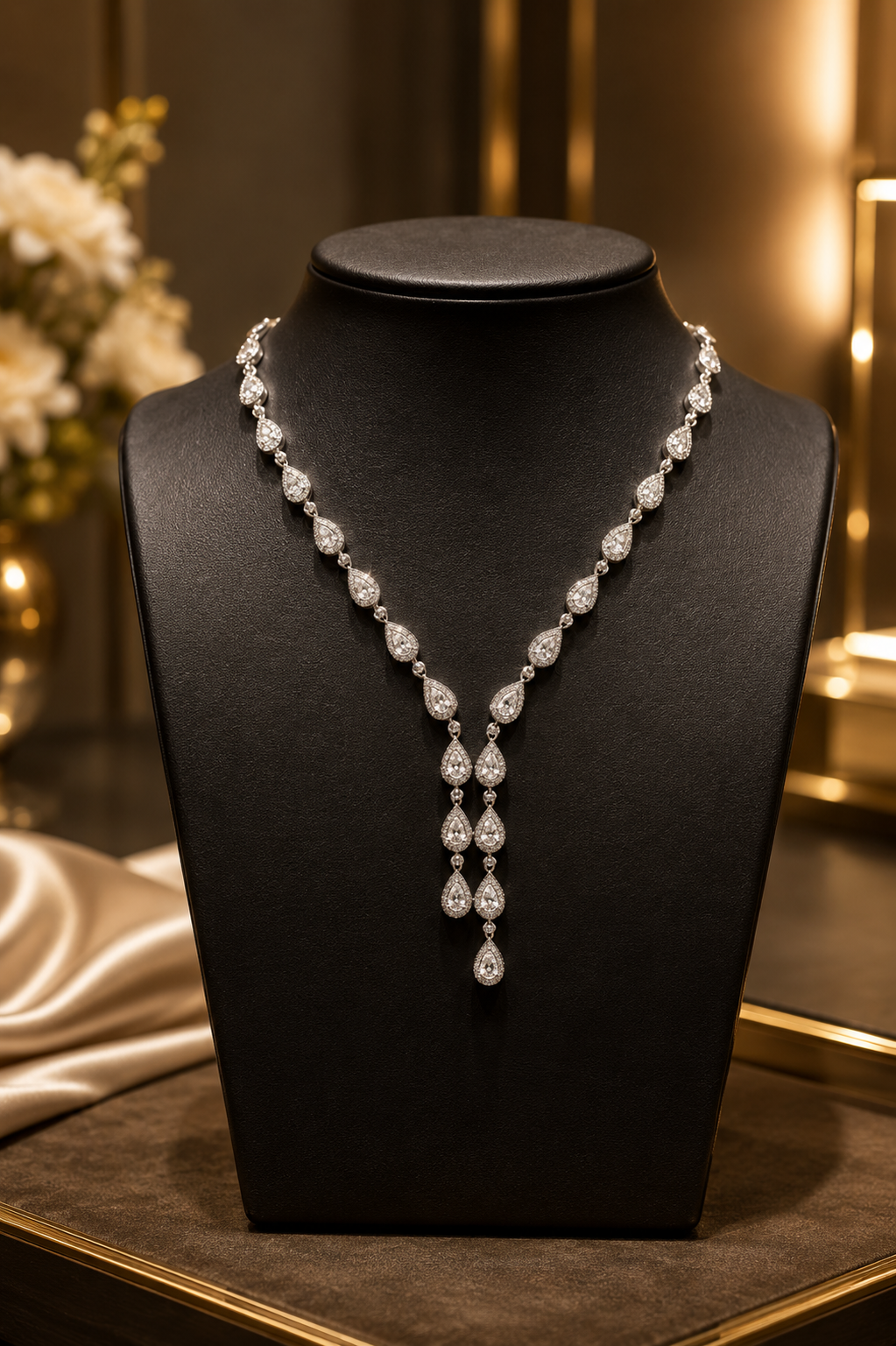 Baguette Diamond 2.89 CT, F Color VS A1, Natural, 14 KT White Gold Chain - Cassuto & Veronese