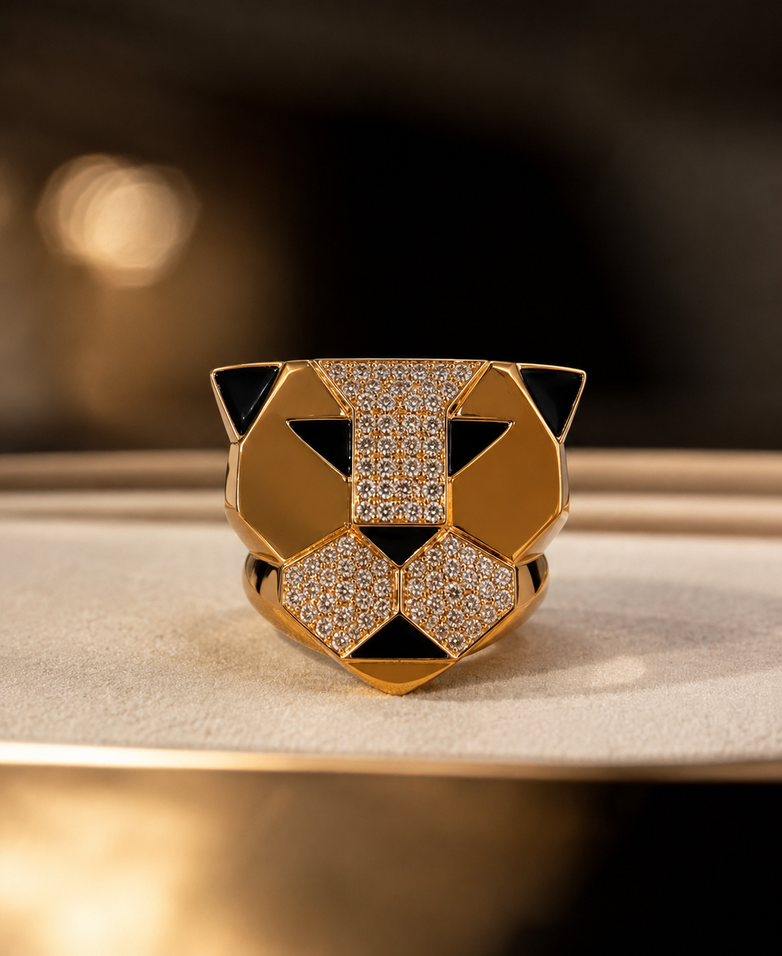 Tiger Ring Set in 14 KT Rose Gold, Black 0.84 CT Natural Diamonds and Black Enamal - Cassuto & Veronese