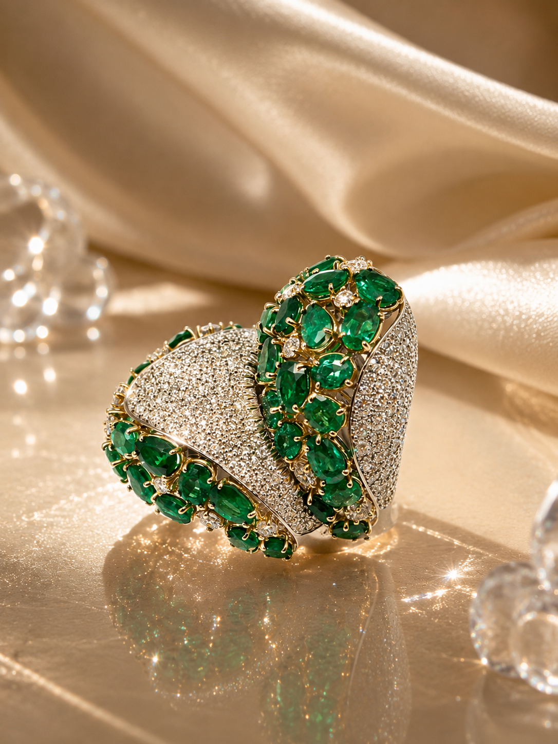 Natural Diamonds 14.40 CT, Natural Emeralds, 5.55 CT, Set in 18 KT White Gold - Cassuto & Veronese